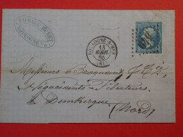 AR 27 FRANCE BELLE LETTRE 1865 BOULOGNE A DUNKERQUE + N° 22   +AFFRANC.  INTERESSANT - 1862 Napoléon III.