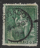 Barbades - Timbre Britannia Barbados Vert, Sans Valeur Indiquée (Y&T N° 4) 1857 - Barbados (...-1966)