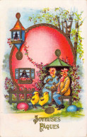 Pâques - Poule Et Coq Avec Leurs Enfants Poussins - Carte Postale Ancienne - Pasen