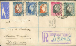 By Airmail Cover Franked 1s/6p. Canc. REGISTERED JOHANNESBURG 18 Dec. 1937 Registered To Anvers (Belgium)  - 20914 - Poste Aérienne