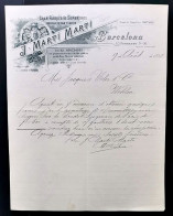 FATTURA GRAN FABRICA DE SOMBREROS J. MARTI MARTI BARCELONA ANNO 1898 SPAGNA - Spagna