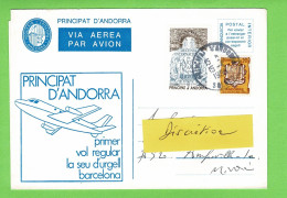 ANDORRE ANDORRA Viguerie Episcopale Aérogramme Vol La Seu Barcelona Oblit. LA MASSANA 15-4-1985 - Episcopale Vignetten