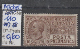 1913 - ITALIEN - Rohrpost "König Viktor Emanuel III" 10 C Graubraun - * Ungebraucht - S.Scan  (it 110*) - Rohrpost