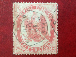 Timbre Télégraphes N° 5 25c Rouge Carminé Obl. Guelma, Teinte Usée Cote 110€ - Telegrafi E Telefoni