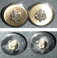 Rare Paire De Boutons En Métal Et Laiton Avec écusson En Applique, Lion Héraldique, Bouton - Boutons