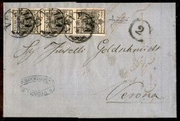 Antichi Stati Italiani - Lombardo Veneto - Striscia Verticale Di Tre Del 10 Cent (19 - Carta A Macchina) Su Lettera Da V - Other & Unclassified