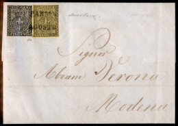 Antichi Stati Italiani - Parma - 10 Cent (2) + 5 Cent (1) - Lettera Da Parma A Modena Del 2.8.1853 - D. Dardi + L. Gazzi - Other & Unclassified