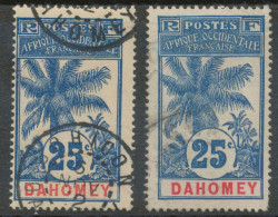 DAHOMEY 1906 Ölpalme 25 C Blau/rot Auf Rosa, Gestempeltes Kab.-Stück Sowie Ein Weiteres Exemplar - Oblitérés