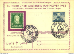 1952, Luther Und Otto (Mi 149/150) Gemeinsam Auf Einer Sonderkarte Vom Ersttag - Storia Postale