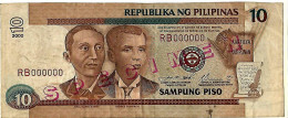 PHILIPPINES   10 Piso  2000 Spécimen  Petite Lettre Manuscrite, #187f  Joseph ESTRADA & Buenaventura,  Circulé TB+ - Filipinas