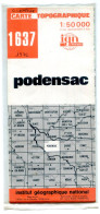 IGN - Carte Topographique - 1:50000 - 1637 - Podensac - 1976 (sous étui Plastique) - Cartes Topographiques