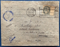 Lettre Des Contributions Directes De TROYES 1921 En Local Avec Type BLANC N°107 1c Ardoise Sur GC Obl PUB Mecanique - 1900-29 Blanc