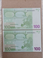 PAAR CORRELATIV 100 EURO AUSTRIA(N) F012, DRAGHI, UNCIRCULATED - 100 Euro