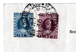 ITALIA MARCHE DA BOLLO MINERVA 2 + 30 LIRE 1965 REVENUE STAMP SU QUIETANZA TESORERIA DELLO STATO INCIS - Revenue Stamps