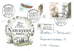 Norway 1970 European Conservation Year, Aimals, Bird, Flower, Waterfall, Registered Letter, Mi 602 - 605    FDC - Covers & Documents