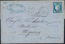 DROME - BOUDEAUX - BOITE MOBILE DANS OVALE - CERES - N°60 - LETTRE DE SAOU - LE 5-10-1873. - 1849-1876: Periodo Clásico