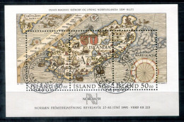 ISLAND Block 12, Bl.12 FD Canc. - Landkarte, Map, Carte, NORDIA '91 - ICELAND / ISLANDE - Blokken & Velletjes