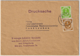 ALLEMAGNE / GERMANY - 1953 - Mi.123 & Mi.124 2pf. & 4pf. On Printed Matters (Drucksache) Cover From Düren To Euskirchen - Storia Postale