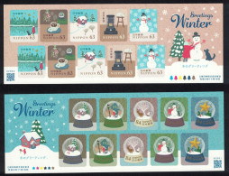 JAPAN 2022 WINTER GREETINGS 63 & 84 YEN (SNOW GLOBES,CHRISTMAS,DOG,DEER,COFFEE,FOOD) 2 SHEETS MS 10 STAMP EACH MNH  (**) - Ongebruikt