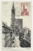 FRANCE  STRASBOURG 70C CARTE MAXIMUM 5E CENTENAIRE CATHEDRALE 24.6.1939 1ER JOUR DU TIMBRE - ....-1949