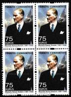 Turkey, Türkei - 2009 - Mustafa Kemal Ataturk - Block Of 4 Stamps (Only 75 Krş.) ** MNH - Ungebraucht