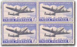 INDIA 1948 Inauguration Of India – UK Air Service Stamp Block Of 4 MNH (**) Inde Indien - Ongebruikt