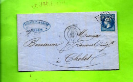 1864 LAC DE Rouen Seine Maritime Timbre Empire Oblitéré Gros Ch.   Joigneau & Lainé Tissus Pour Cholet Baudouin & Renoul - 1849-1876: Klassik