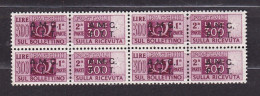 1947 Italia Italy Trieste A  PACCHI POSTALI 300 Lire  MNH** In Quartina Centratissima Firma Biondi Parcel Post Block 4 - Postal And Consigned Parcels