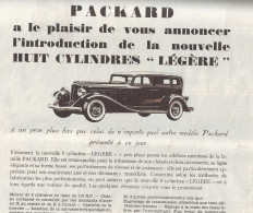 Publicité-Voiture Automobile-"Packard-Huit Cylindres-Légère"-Anciens Ets Pilette-Bruxelles-Soir Illustré Du 2/4/1932 - Voitures