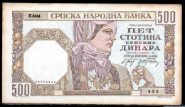 659-Serbie 500 Dinara 1941 H2344 Fil. Tête De Femme - Serbia