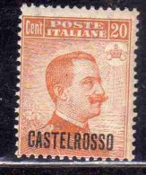 COLONIE ITALIANE CASTELROSSO 1922 SOPRASTAMPATO D'ITALIA ITALY OVERPRINTED 20c MNH - Castelrosso