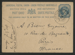 POSTCARD STATIONARY From ATTUNGAL (KERALA English India) To PARIS In 1904 See Description - 1882-1901 Keizerrijk