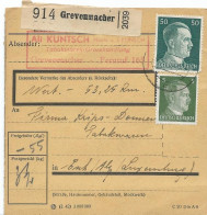 BULLETIN DE COLIS POSTAL 1943 AVEC ETIQUETTE DE GREVENMACHER - 1940-1944 Ocupación Alemana