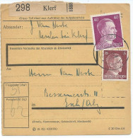 BULLETIN DE COLIS POSTAL 1943 AVEC ETIQUETTE DE KLERF - 1940-1944 German Occupation