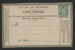 Carte Précurseur REUNION Neuve Préaffranchie Colonies Générales N° 31 5 Ct Vert Sage Non Dentelé - Brieven En Documenten