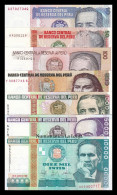 Perú Set 7 Banknotes 10 50 100 500 1000 5000 10000 Intis 1985-1988 Pick 129-141 Sc Unc - Pérou