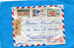 Marcophilie- Mauritainie REC-por France-ca Nouakcott-1983-3-stamps N°140 école+164 Lutte Contre La Faim+143 Mouflon - Mauritanie (1960-...)