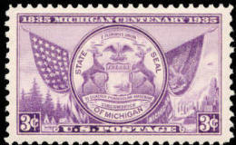 1935 USA Michigan Statehood Centenary Stamp Sc#775 History Flag Deer Eagle - Ongebruikt
