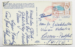 BERMUDAS 9D SOLO CARD CARTE BERMUDA BEACH PEROT POST OFFICE 12 OC T 1966 TO SUISSE - Bermuda