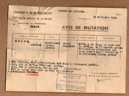 Casablanca (Maroc) Avis  De  Mutation    1943  Et Ordre De Mise En Route  (PPP41384) - Documents