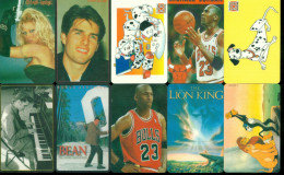 Thematic Phonecards 10 Different  DISNEY -  MR. BEAN - MICHAEL JORDAN -TOM CRUISE - ELVIS PRESLEY - PAMELA ANDERSON  (5) - Personnages