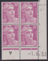 FRANCE N° 811** TYPE MARIANNE DE GANDON COIN DATE 1/6/53 - Autres & Non Classés