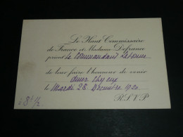 Archives Roger Labonne 1er Commandant LVF, Carton D'invitation à Un Diner, Haut-Commissaire De France Defrance, 1920 - Documents