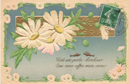 1er Avril , Poisson D'avril * CPA Illustrateur Gaufrée Embossed * Fleurs Paquerettes - Fleurs