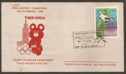 India 1980 Hockey Champion,XXII Olympics,Moscow,Russia, Sportsmen,Misha,Mascot,Bear,Special Cover (**) Inde Indien - Briefe U. Dokumente