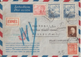 1948 - TCHECOSLOVAQUIE - ENV. (FETES DES SOKOLS) EXPRES ! Par AVION De PRAGUE => SEVRES (3 CACHETS PNEUMATIQUES AU DOS) - Storia Postale