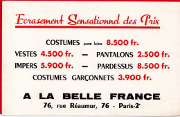 Buvard A La Belle France, Costumes, Vestes, Pantalons, Pardessus, Impers. Rue Réaumur à Paris. - Vestiario & Tessile