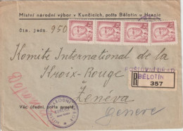 1946 - TCHECOSLOVAQUIE - ENV. De SERVICE RECO De BELOTIN (AJOUT TIMBRES SANS OBLITERATION) => CROIX-ROUGE GENEVE SUISSE - Covers & Documents