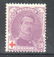 Belgique Croix Rouge Albert I Type K 20c (+20c) N° Yv 131 Neuf Sans Gomme - 1914-1915 Croix-Rouge