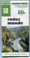 IGN - Série Verte - 1:100000 - N°58 - Rodez - Mende - 1976  édition 3 - Cartes Topographiques